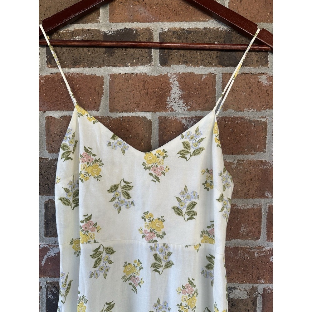 Zara Women's Small Midi Dress Printed Floral Sleeveless Ecru Linen Blend EUC - Picture 2 of 14